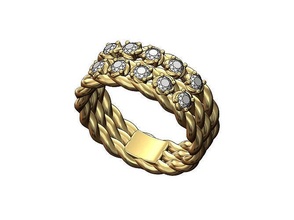 tripler tordu câble diamant bague tailles 6 7 8 mode bijoux imprimable or argent sterling luxe vintag mariage engagement 3d print model - Mito3D