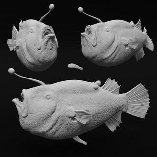 verruga triple diablo marino realista pescador caña pez 3d impresión animal marina biología mar feo natural esculpir réplica figura miniatura Arte escaneos réplicas 3d print model - Mito3D