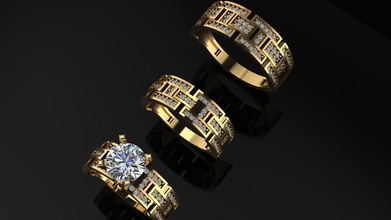 tripples wedding ring diamond silver fashion gold 3d newyorkjewel jewelry matrix rhinoceros gem elegant engagement engagem 14k 18k rings 3d print model - Mito3D