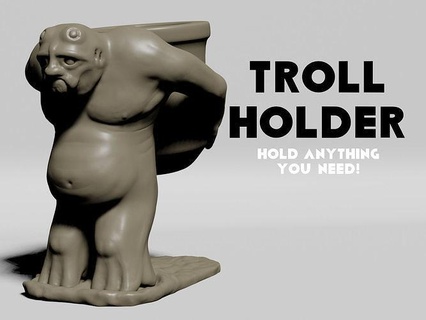 troll holder art statue sculpture creature fantasy fiction lotr plant pot planter pencil pen house accessories 3d print model - Mito3D