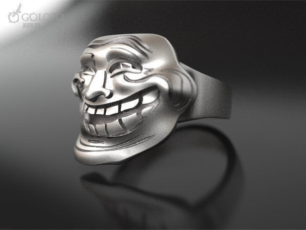 trollface meme ring original fingerring sarcasm mockery joke foolishness patronage jester jewelry rings 3d 3D print model - Mito3D