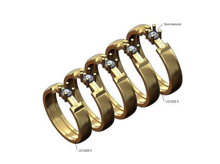wahr Diamant Solitär Ring us Größen 5to9 Mode Hochzeit Engagement Schmuck druckbar Gold Silber Luxus 3mm Tiffany Replik 3d Modell Ringe 3d print model - Mito3D