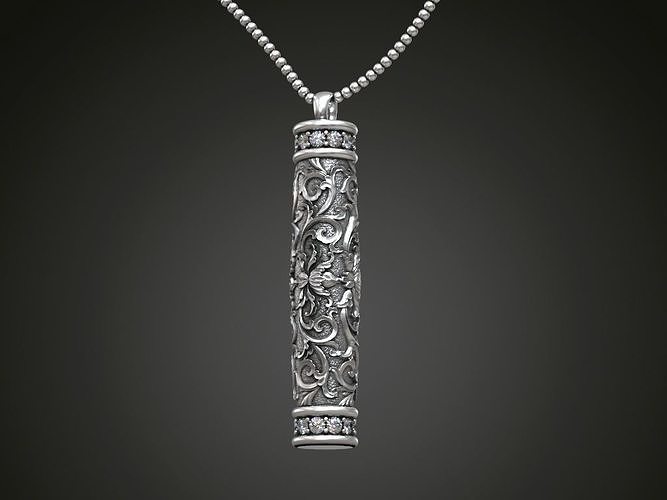 tubo pendente barocco floreale modello donna gioielli diamanti argento ciondoli stampabile collana gioielleria diamante gemma 3D print model - Mito3D