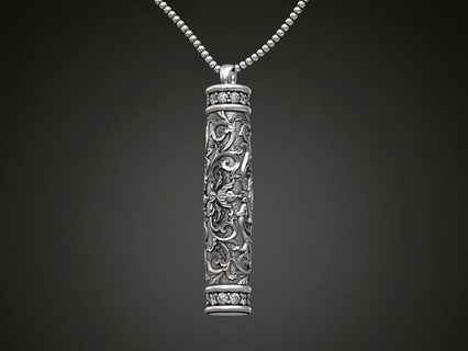 tube pendant baroque floral pattern womens jewels diamonds silver pendants printable necklace jewelry diamond gem 3d print model - Mito3D
