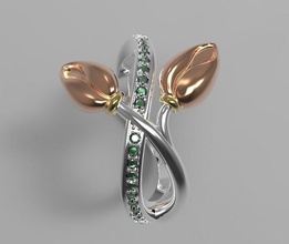 tulip two rings emeralds rose gold ring flower jewelry luxury 3d print model - Mito3D