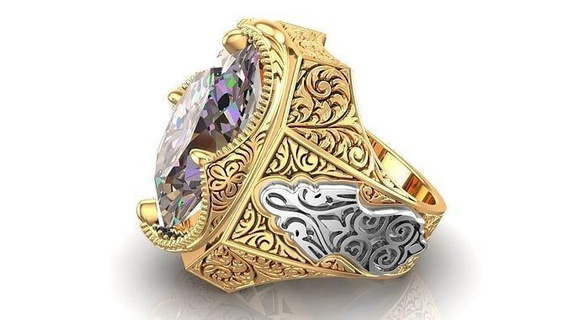 turkish king crown oval engraved luck stone mystic topaz ring jewelry rings 3d print model - Mito3D