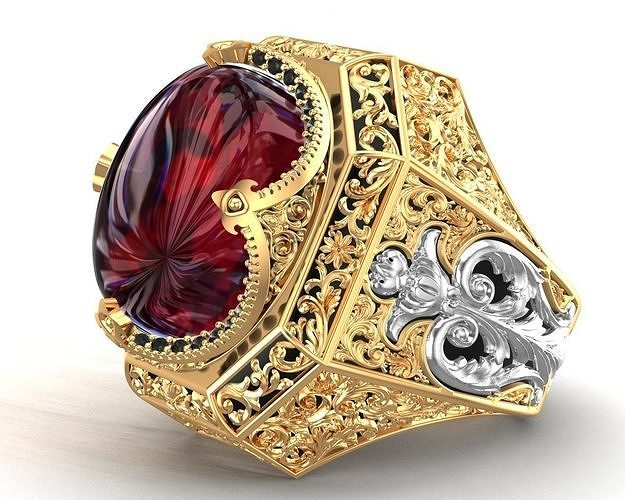 turkish king crown oval engraved tiger red eye gents ring gent jewelry texture men rings mens jewellery printable gold zbrush silver 3D print model - Mito3D