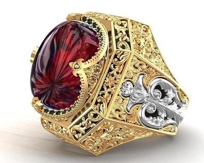 turc Roi couronne tigre rouge œil messieurs bague bijoux anneaux diamant imprimable platine brillant argent luxe 3d print model - Mito3D