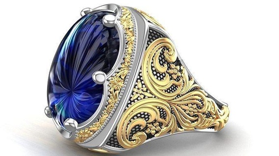 turc ottoman Roi couronne bleu saphir messieurs bague bijoux anneaux imprimable argent platine brillant or sterling luxe 3d print model - Mito3D