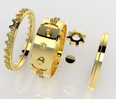 turnable ring gold anti-stress jewelry precision machinery conceptual printable silver rings diamond jewellery wedding gem engagement platinum brilliant pendant jewel 3d print model - Mito3D