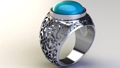 turquesa detallado plata anillo platino precioso joyería joya lujo moda brillante oro imprimible cabujón anillos 3d print model - Mito3D