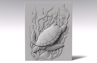 turtle bas-relief cnc bas relief art deco ocean marine wall wood artcam signs logos 3d print model - Mito3D