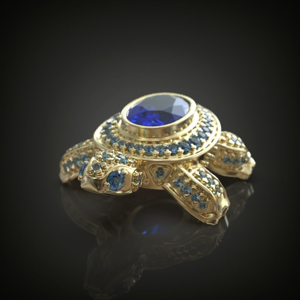 turtle brooch jewelry sapphires gem precious luxury pendant gold silver printable jewel sterling platinum brooches 3D print model - Mito3D