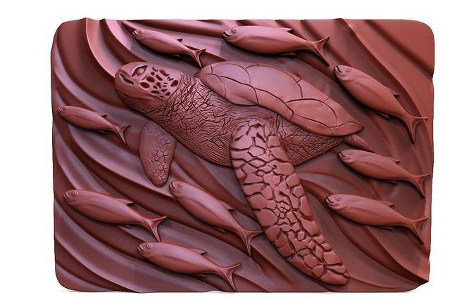 turtle cnc 3 art fish sea relief artcam aspire signs logos 3D print model - Mito3D