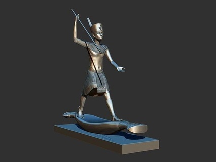 tutankhamun harpooner canoe 3d print model harpoon egyptian gilded sculpture art sculptures 3d print model - Mito3D