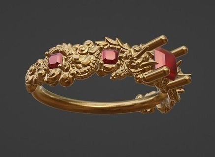 gemelo dragones anillo oro florido Arte joyería joya plata imprimible anillos compromiso asscher 3d print model - Mito3D
