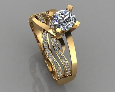 double engagement bague or argent diamant bijoux mariage mode imprimable bijou sterling solitaire anneaux 3d print model - Mito3D