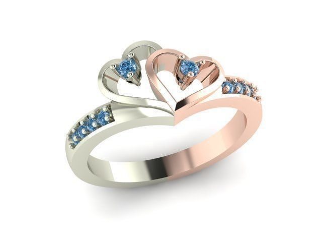 double cœur bague bijoux engagement mariage platine argent précieux dur anneaux 3D print model - Mito3D