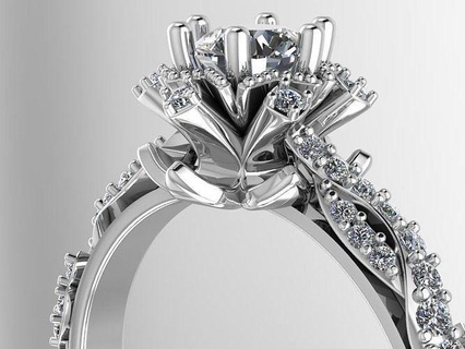tordu floral bague 305 or diamant paver bijoux 3d impression argent fabrication mode conception corde anneaux engagement gemme imprimable sterling 3d print model - Mito3D