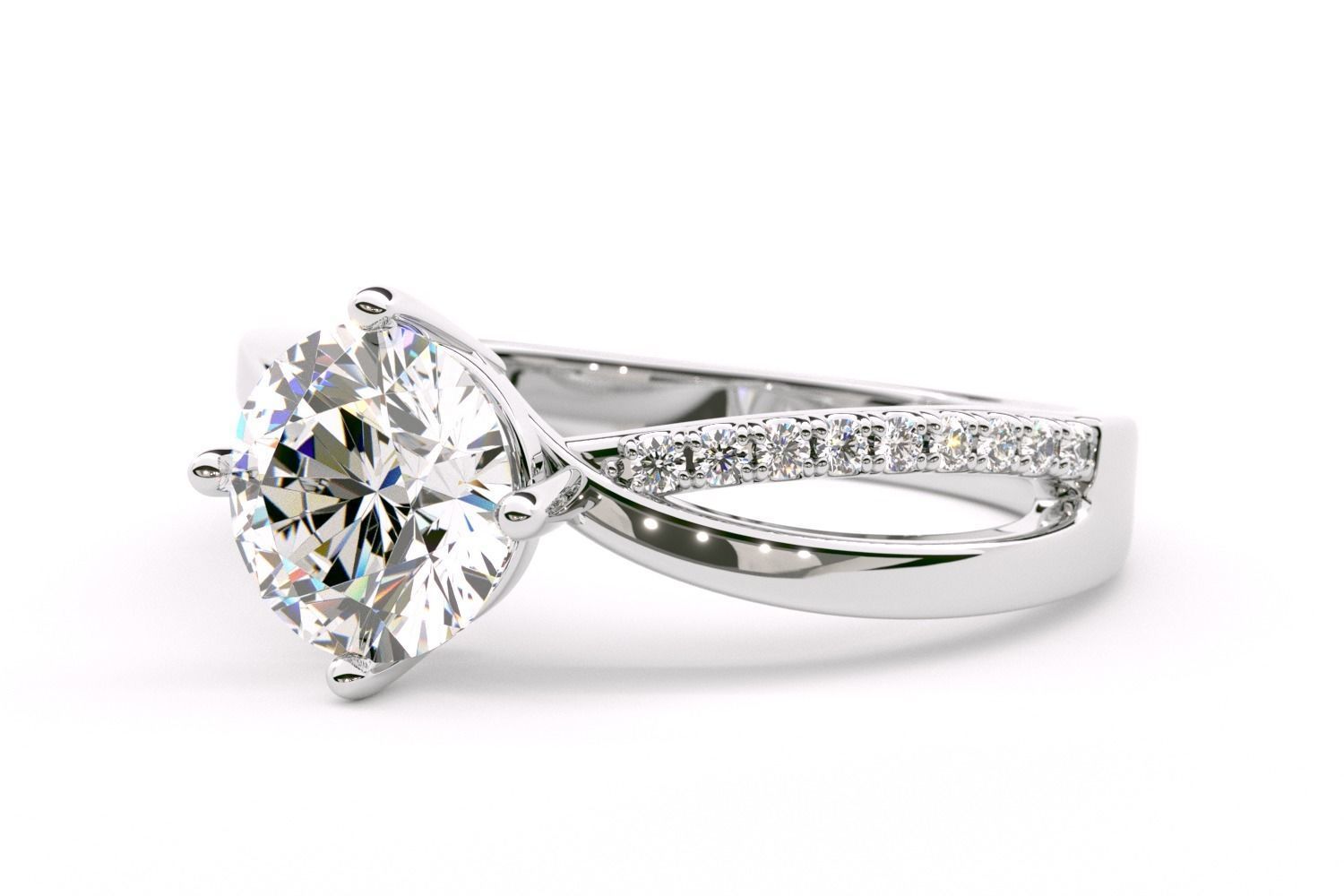 torcido diamante noivado anel platina joalheria imprimível brilhante prata esterlina luxo argolas 3D print model - Mito3D