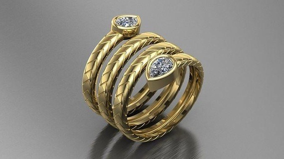 verdrehte Schlange Ring Schmuck Gold Silber druckbar Diamant Juwel Platin brillant Mode desing Ringe 3d print model - Mito3D