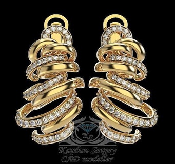 verdrehte Spiral Ohrringe Ohrring Gold Silber Schmuck 3d print model - Mito3D