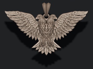 two headed aigle pendentif 3d américain chauve griffes faucon plumes mouche chasse bijoux nature pendentifs prédateur sauvage ailes tête or 3d print model - Mito3D