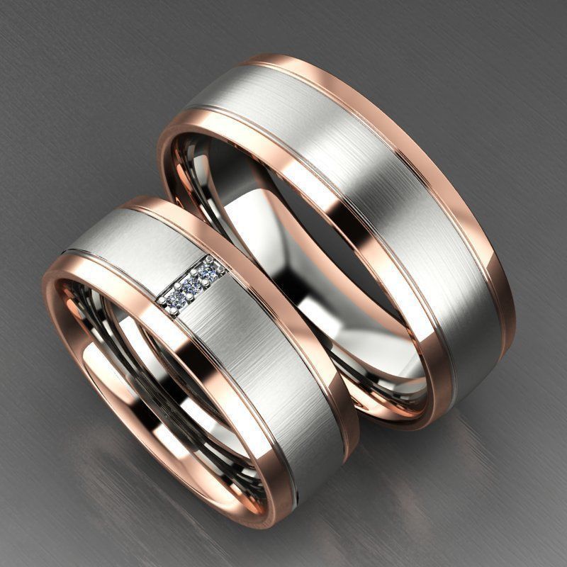 iki tonlu mat alyans takı düğün grup yüzük ton elmas mücevher 3dprintable gelin 3D print model - Mito3D