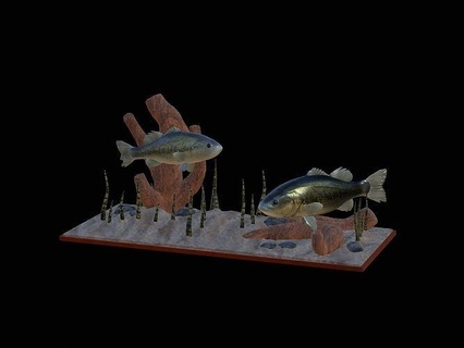 two bass scenery underwather 3d print detailed texture totem perch zander dorado carp catfish pike trout tuna salmon fish fishing lure bait statue sea animal decoration shark art sculptures 3d print model - Mito3D