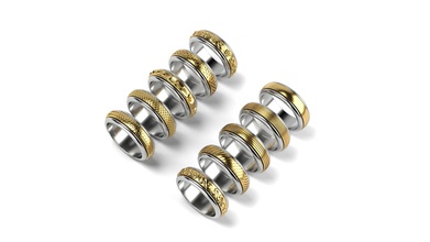 zwei farbige einfache Hochzeit-band bundle 10 Ringe 15 Größen Schmuck Hochzeit weiß gelb gold bedruckbar ist ring Silber 15sizes 3d print model - Mito3D