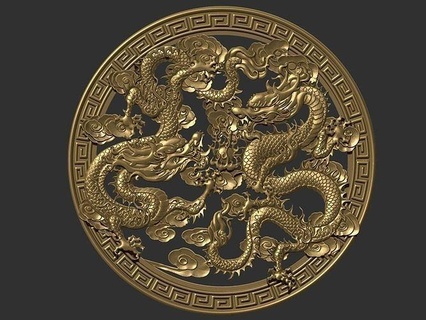 two dragons 2 dragon beast classic fantasy creature art jewelry printable pendant jewel bas relief sculpture stl asian necklace disk highpoly pendants 3d print model - Mito3D