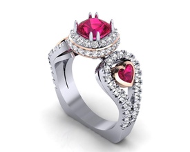 zwei Herzen ring Schmuck Liebe Diamanten Edelsteine gold Silber Platin Herz engagement Diamant-ring Hochzeit bedruckbar ist Mode-ring gold-ring valentine Ringe 3d print model - Mito3D