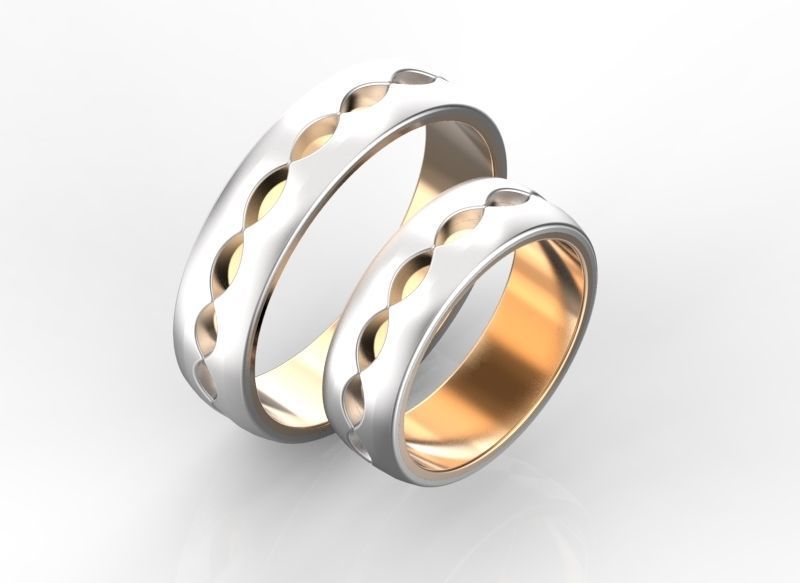 two tone wedding bands rings weddingring gold ring band jewelry 3D print model - Mito3D