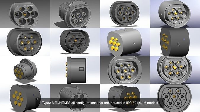 type2 mennekes configurações induzido iec 62196 ev cobrando elétrico adaptador veículo passatempo faça automotivo type2mennekes plugue evplug saída tomada gost62196 iec62196 3D print model - Mito3D