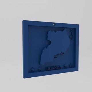 Uganda mapa 3d impresión modelo África 3dprint figuritas miniaturas pared decoración nacional llave cadena Arte plastico geométrico imprimible 3dprinting país mundo casa 3d print model - Mito3D