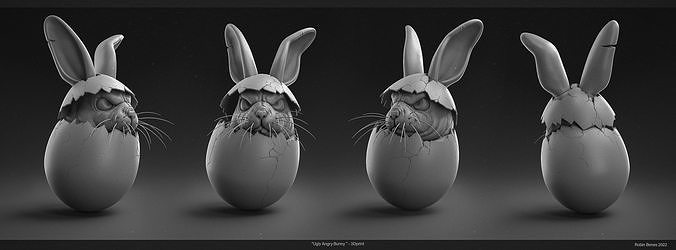 ugly angry rabbit easter egg bunny easterbunny easterrabbit zbrush decoration funny holiday art sculptures 3D print model - Mito3D