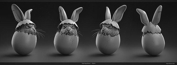feo enojado Conejo Pascua Resurrección huevo conejito conejo zbrush decoración gracioso fiesta Arte esculturas 3d print model - Mito3D
