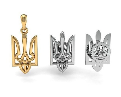 ukrainisch Dreizack Schmuck Abzeichen Brosche Symbol Mantel Waffen Wappen Gold Silber druckbar Juwel National Ukraine Emblem Kamm Anhänger Broschen 3d print model - Mito3D