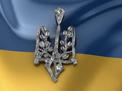 ukrainian trident stylized tryzub ukraine state emblem coat arms heraldic symbol national gold bronze dynamic flag decoration jewelry pendants 3d print model - Mito3D