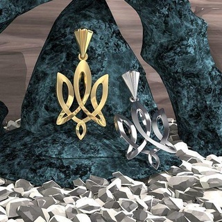 ukrainian trident stylized tryzub ukraine state emblem coat arms heraldic symbol national gold bronze dynamic flag decoration jewelry pendants silver 3d print model - Mito3D