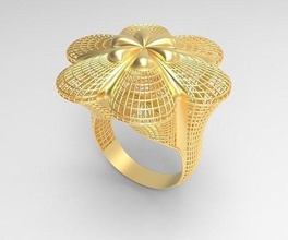 ultra vision big drop flower gold ring - eu 58 jewelry islamic fashion rich wedding gem women rings printable desing spiral winding arabic eu58 3d print model - Mito3D