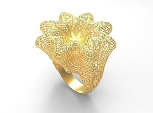 ultra vision big flower gold ring - eu 58 jewelry islamic fashion rich wedding gem women rings printable desing spiral winding arabic eu58 3d print model - Mito3D