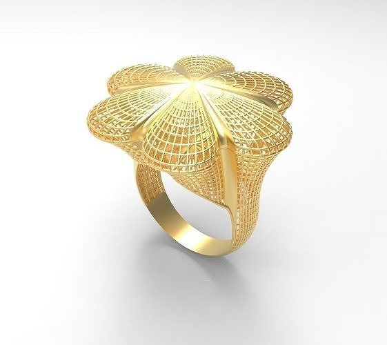 ultra vision big flower leaf gold ring - eu 58 jewelry islamic fashion rich wedding gem women rings printable desing spiral winding arabic eu58 3D print model - Mito3D