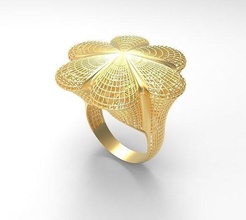 ultra vision big flower leaf gold ring - eu 58 jewelry islamic fashion rich wedding gem women rings printable desing spiral winding arabic eu58 3d print model - Mito3D