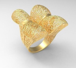 ultra vision floral pattern solid ring - eu 58 gold jewelry islamic fashion rich wedding gem women rings printable desing spiral winding flower big eu58 leaf 3d print model - Mito3D