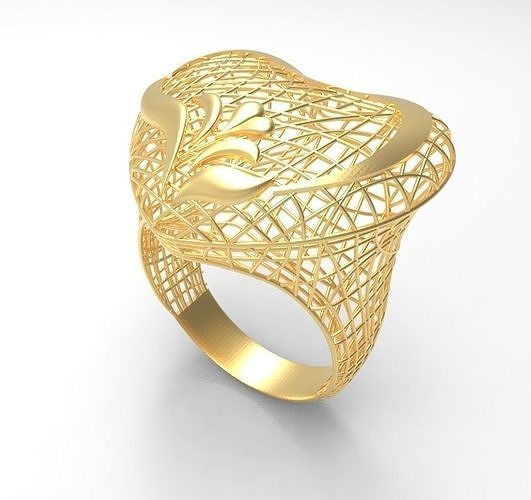 ultra vision heart model gold ring - eu 58 jewelry fashion rich wedding gem women rings printable desing spiral winding flower big eu58 love 3D print model - Mito3D