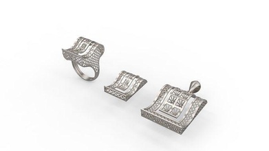 ultra vision modern fashion set - ring earring pendant gem gemvision ultravision jewel jewelry diamond jewellery printable engagement wedding apparel sapphire earrings rings 3d print model - Mito3D