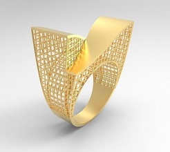 ultra vision rectangle architecture gold ring - eu 58 jewelry wedding love gem women rings printable desing spiral winding geometric eu58 fashion 3d print model - Mito3D