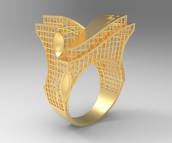 ultra vision rectangular architecture gold ring - eu 58 jewelry rich wedding love gem women rings printable desing spiral winding geometric eu58 rectangle fashion 3D print model - Mito3D