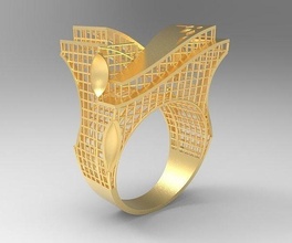 ultra vision rectangular architecture gold ring - eu 58 jewelry rich wedding love gem women rings printable desing spiral winding geometric eu58 rectangle fashion 3d print model - Mito3D